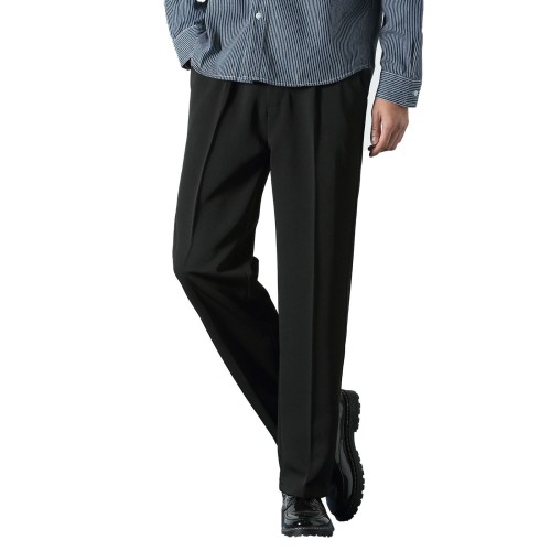 Mens Suit Pants, Formal Loose Straight Wide Leg Pants, Adjustable Waist, Front Pleat