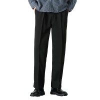 Mens Suit Pants, Formal Loose Straight Wide Leg Pants, Adjustable Waist, Front Pleat