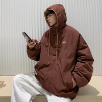 Two-sided wear fashionable loose hooded fleece jacket for men – thick, warm coat with trendy letter embroidery