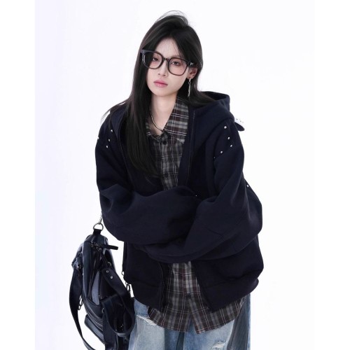 Women Trendy Hoodie with Rivet-Style Dachshunds Design