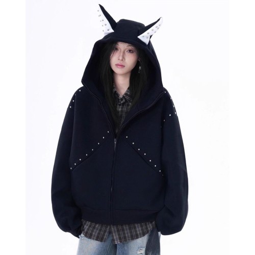 Women Trendy Hoodie with Rivet-Style Dachshunds Design