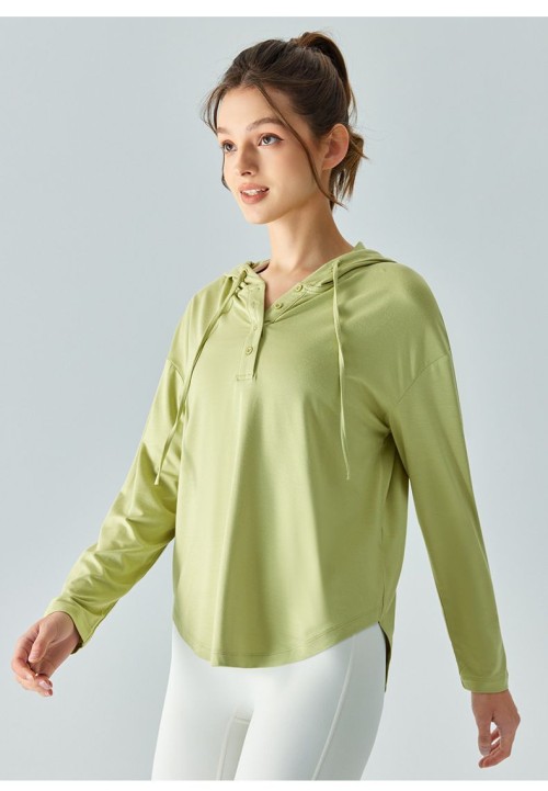 Women loose drawstring yoga top fitness wear running outfits