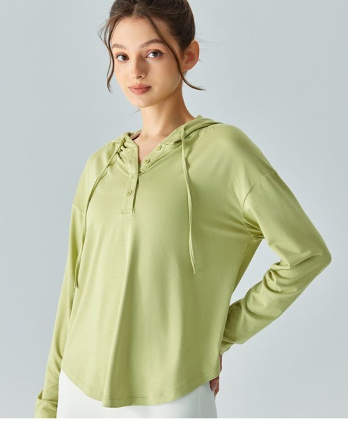 Women loose drawstring yoga top fitness wear running outfits