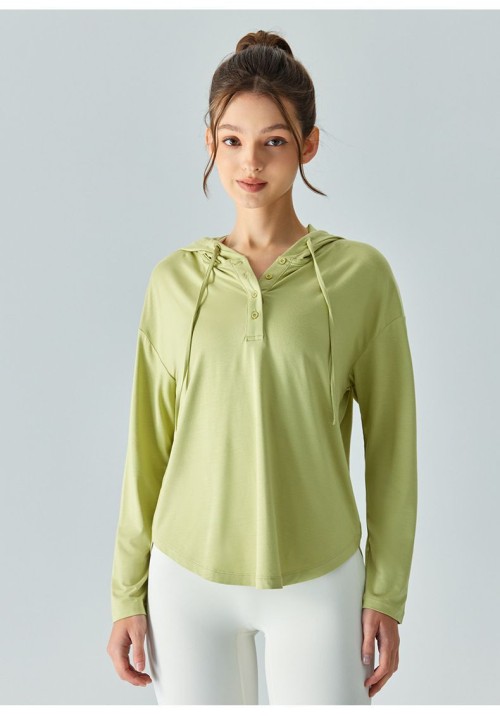 Women loose drawstring yoga top fitness wear running outfits