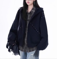 Women Trendy Hoodie with Rivet-Style Dachshunds Design