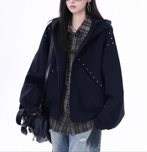 Women Trendy Hoodie with Rivet-Style Dachshunds Design